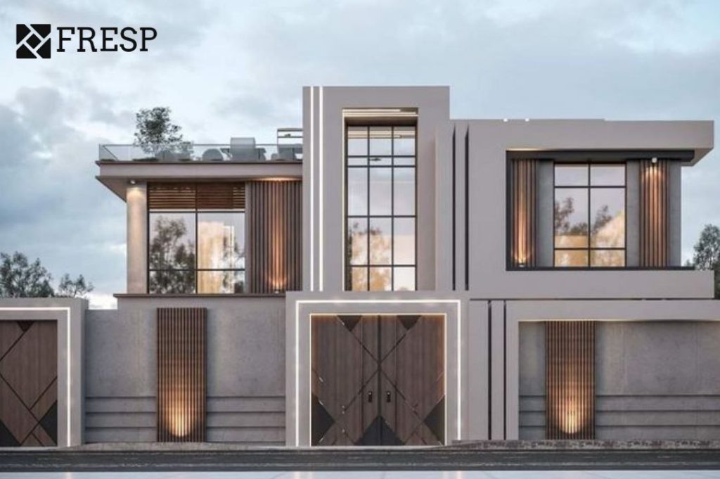 تصویر یک ساختمان با طراحی نمای مدرن